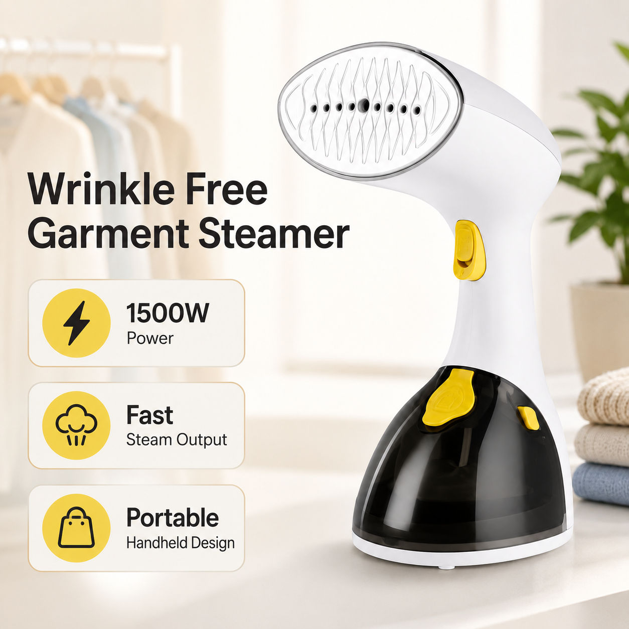 Handheld Garment Steamer 1500W – Portable Anti-Drip Clothes Steamer with Brush - Image 7