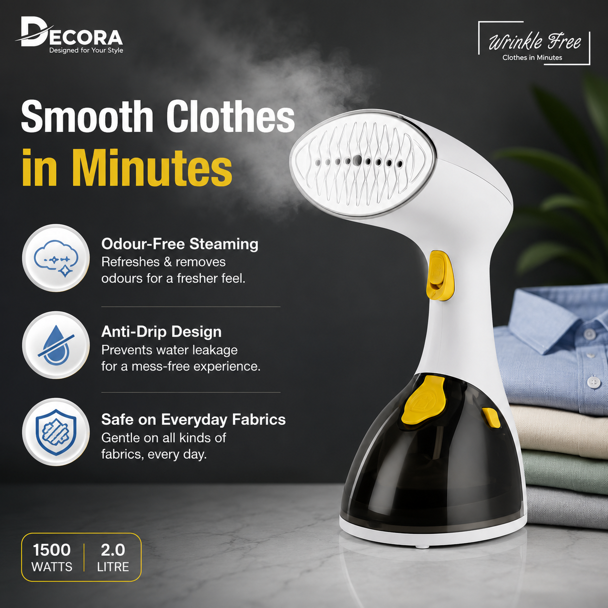 Handheld Garment Steamer 1500W – Portable Anti-Drip Clothes Steamer with Brush - Image 8