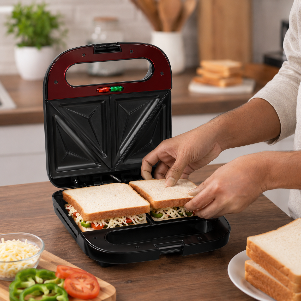 Panasonic 2-Slice Sandwich Maker 850W – Red & Black - Image 6