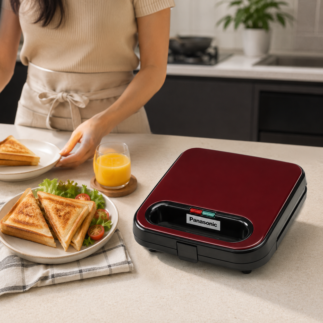 Panasonic 2-Slice Sandwich Maker 850W – Red & Black - Image 5