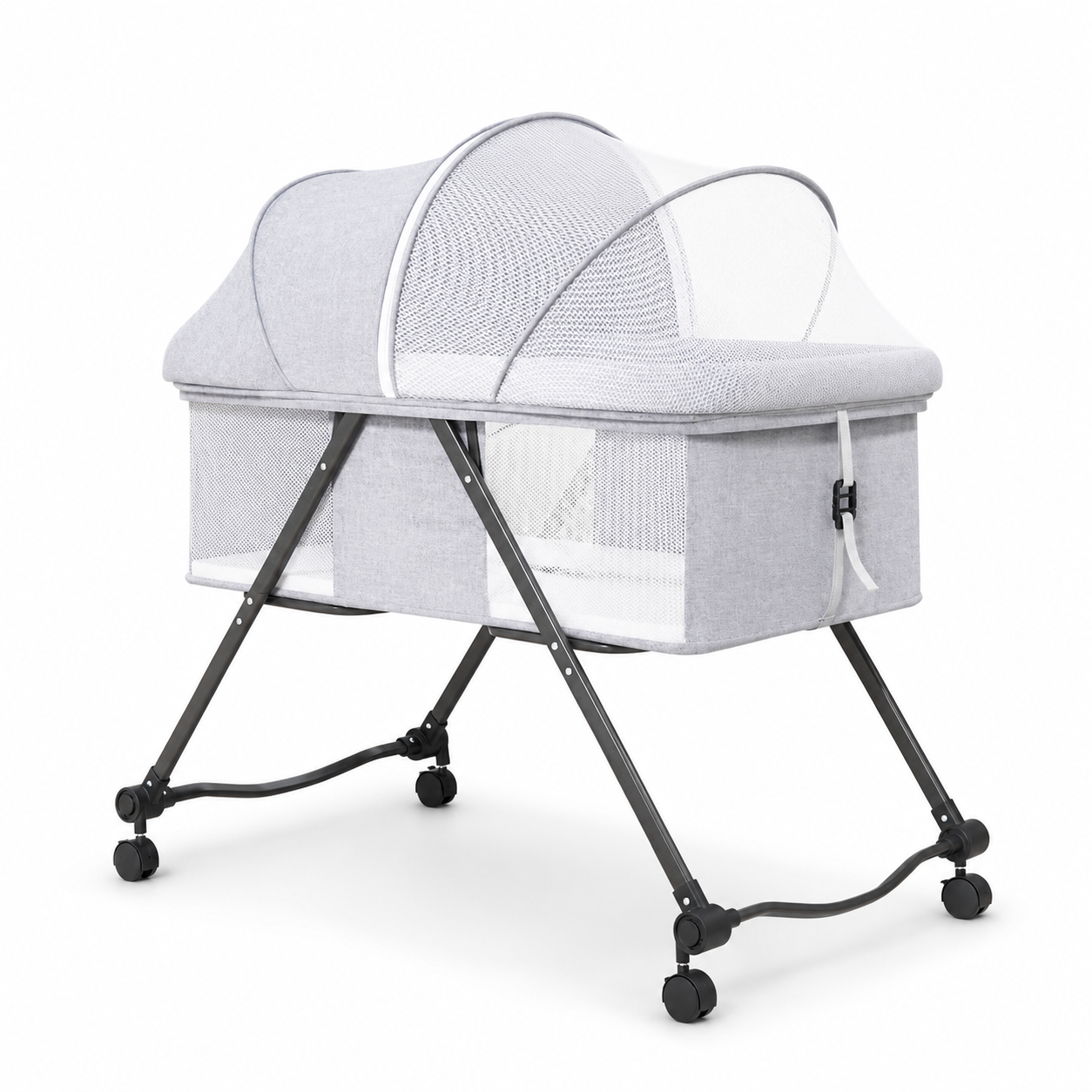Portable Baby Bassinet with Wheels and Mosquito Net – Newborn Bedside Crib with Breathable Mesh Sides - Image 10