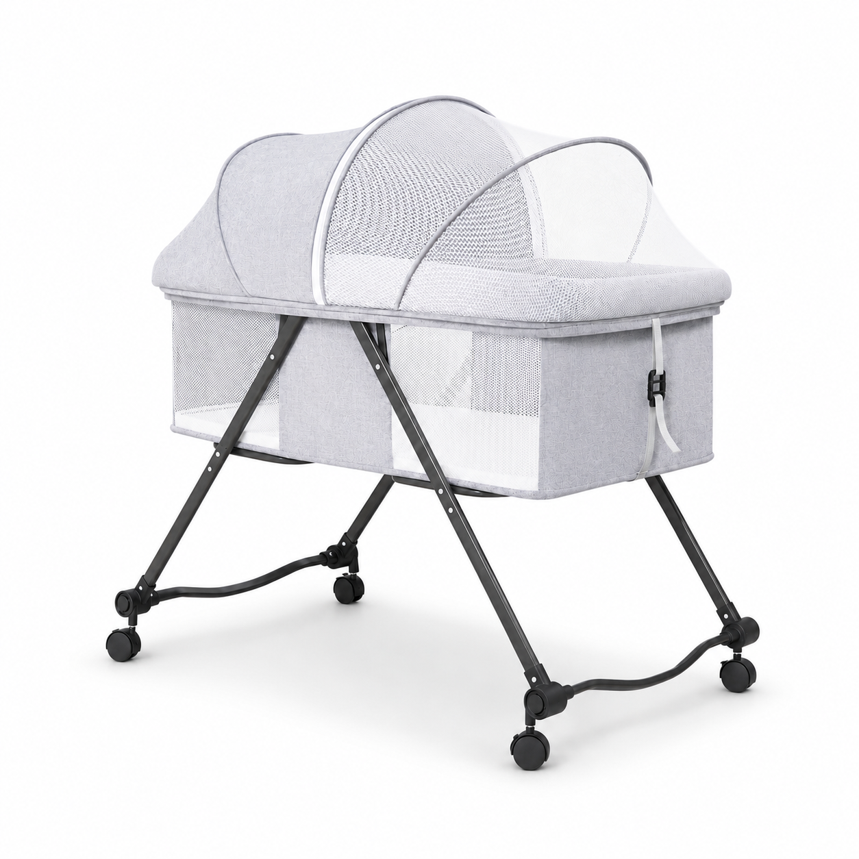 Portable Baby Bassinet with Wheels and Mosquito Net – Newborn Bedside Crib with Breathable Mesh Sides