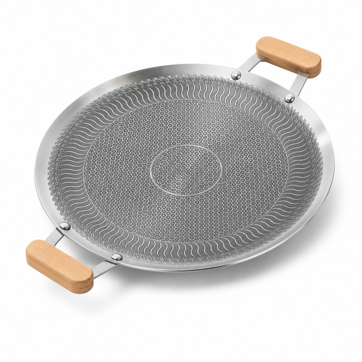 Premium Honeycomb Non-Stick Cooking Wok with Dual Wooden Handles – Multipurpose Frying Pan