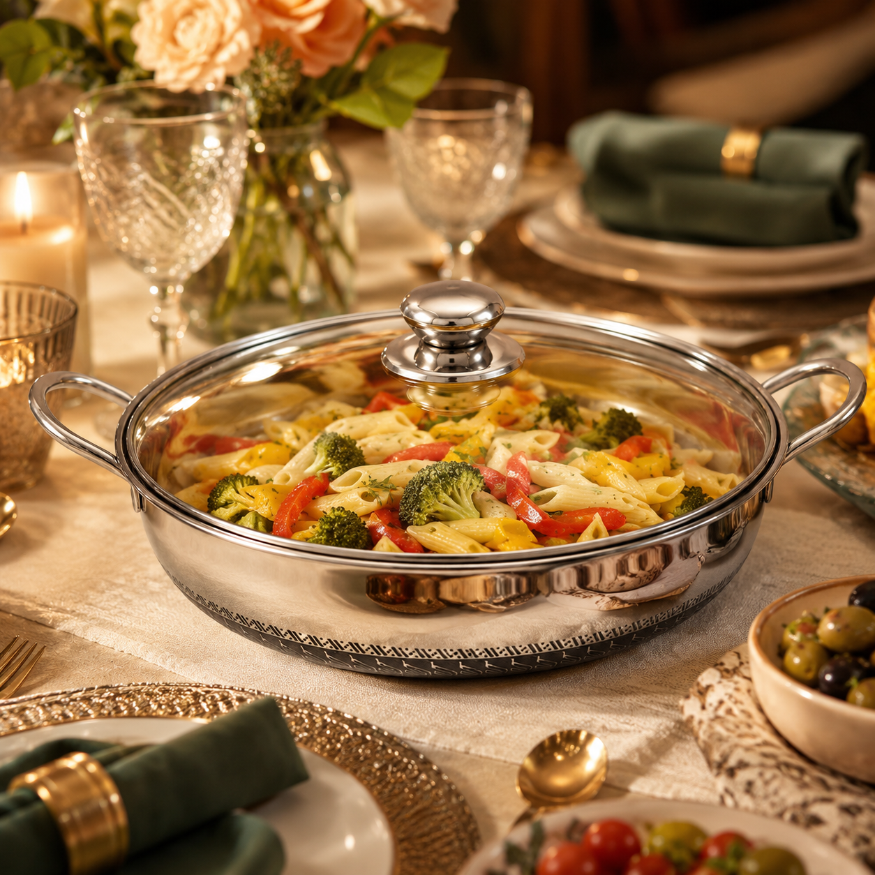 Stainless Steel Serving Casserole Dish with Glass Lid and Side Handles – Insulated Hot Pot for Curry, Rice and Food Serving - Image 2