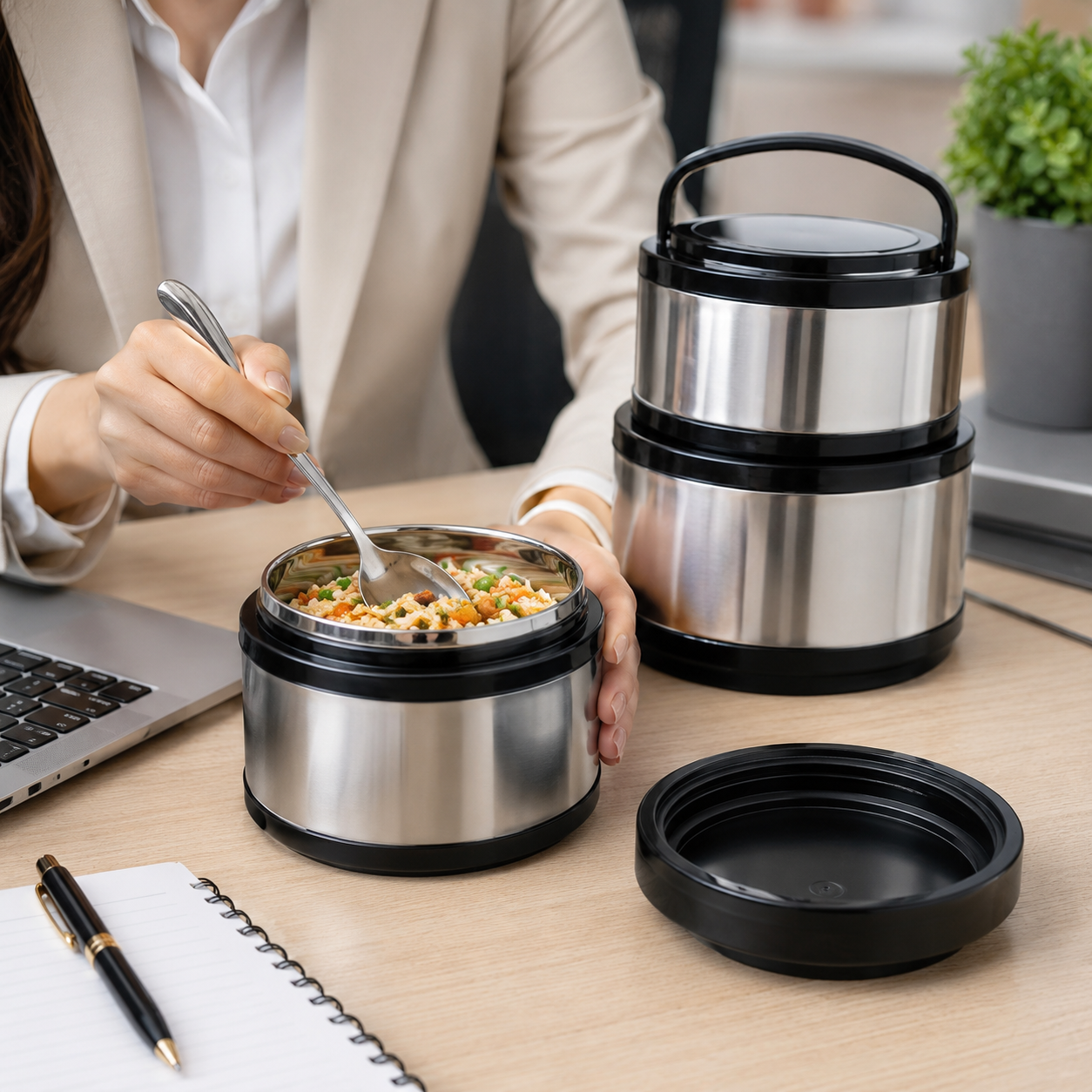 3-Piece Stainless Steel Insulated Hot Pot Set – 2L, 4L & 8L Thermal Food Warmer Containers with Lids and Handles - Image 7