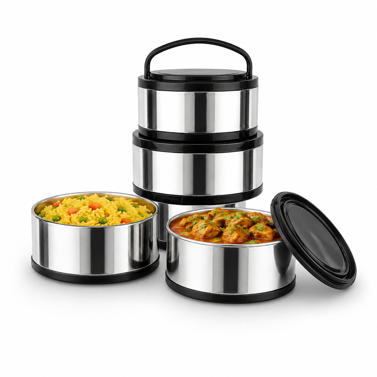 3-Piece Stainless Steel Insulated Hot Pot Set – 2L, 4L & 8L Thermal Food Warmer Containers with Lids and Handles