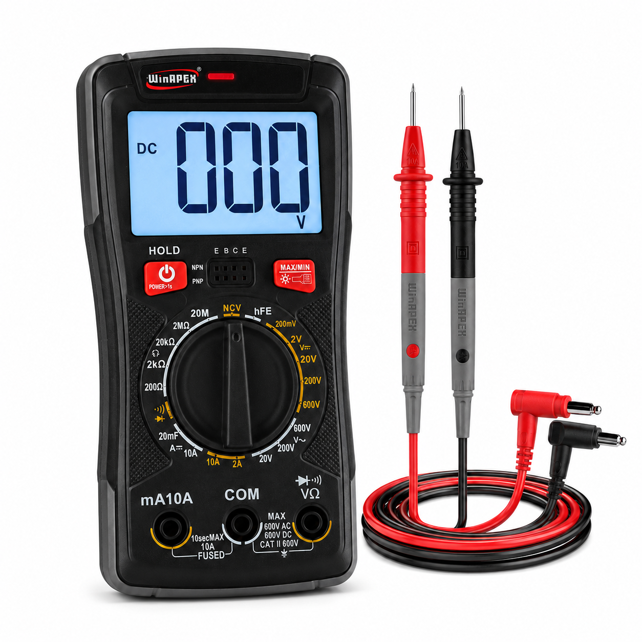 WinAPEX Digital Multimeter with NCV Detection, LCD Display, Voltage Current Resistance Tester & Test Leads - Image 6