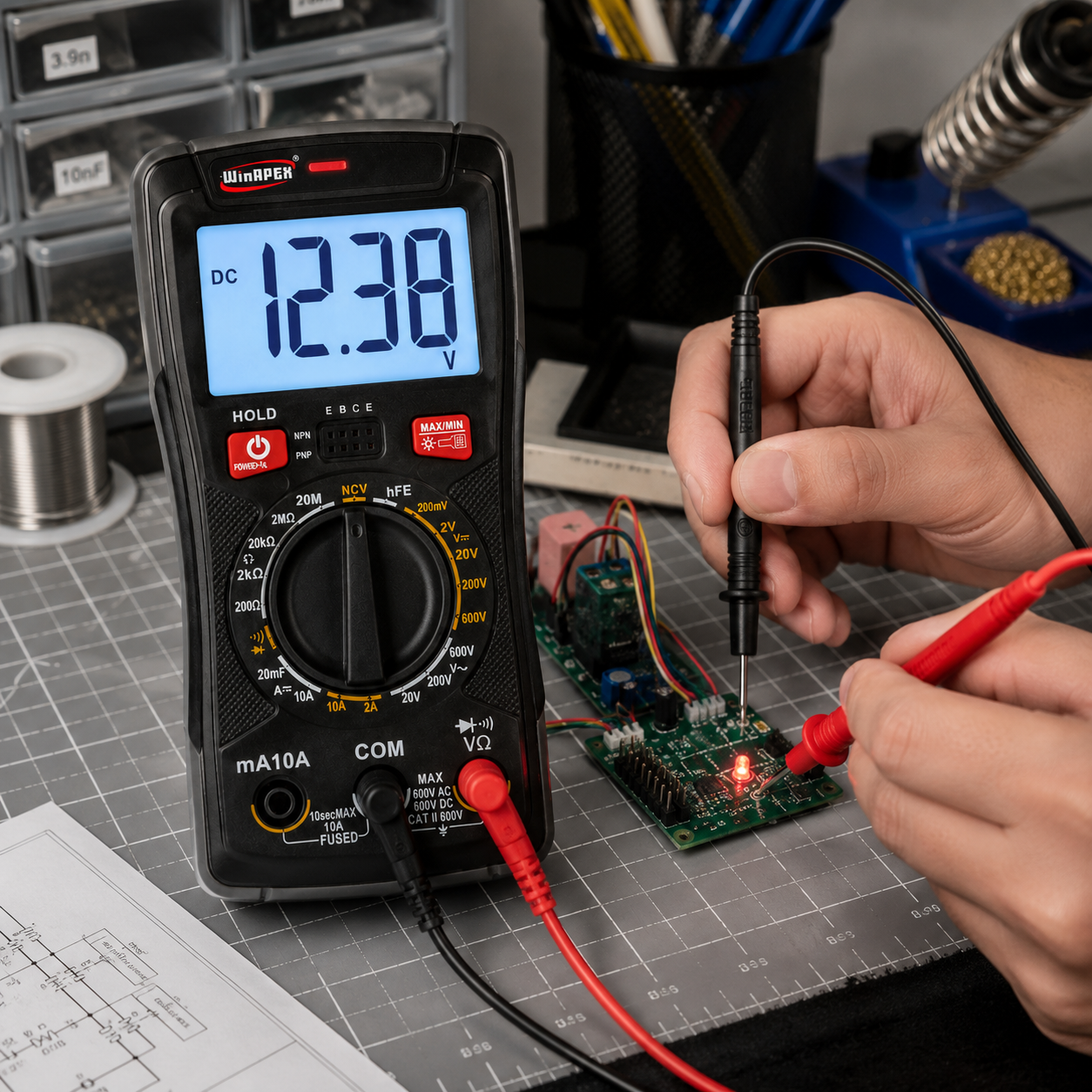 WinAPEX Digital Multimeter with NCV Detection, LCD Display, Voltage Current Resistance Tester & Test Leads - Image 7