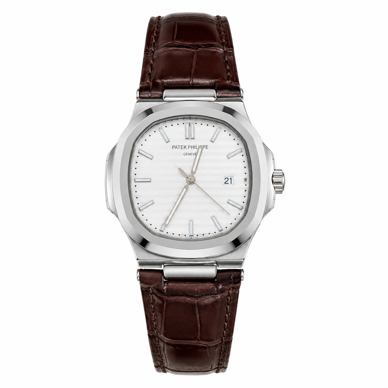 Luxury-Style Men’s Quartz Wrist Watch with Brown Leather Strap, Silver Dial & Date Display - Image 5