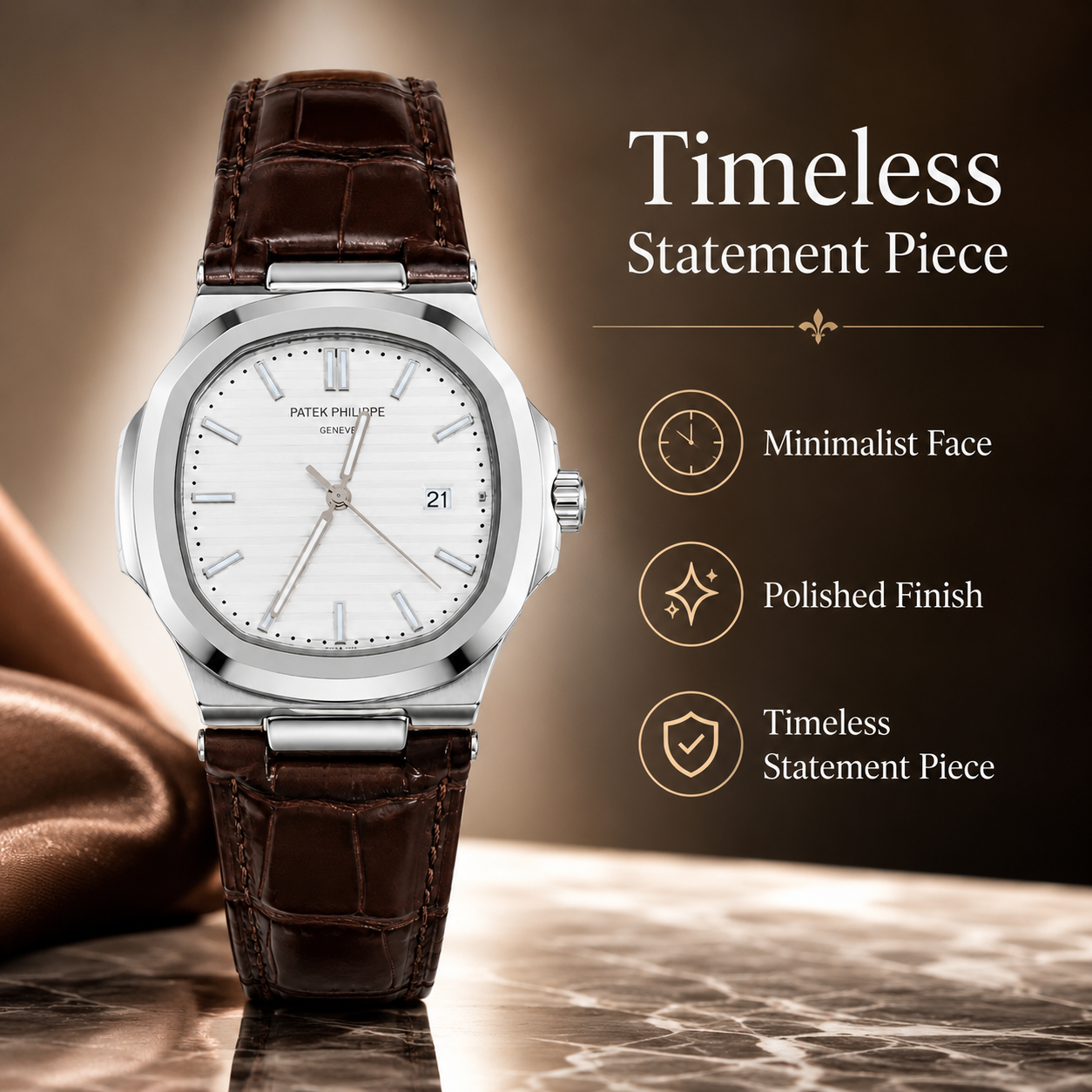 Luxury-Style Men’s Quartz Wrist Watch with Brown Leather Strap, Silver Dial & Date Display - Image 4