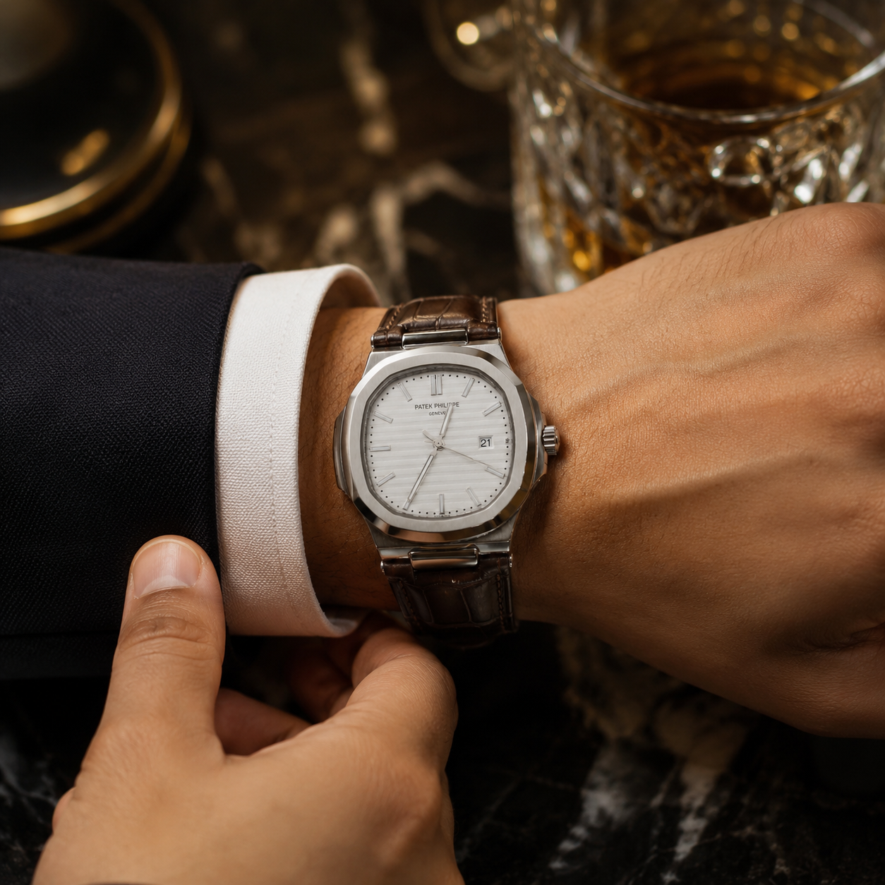 Luxury-Style Men’s Quartz Wrist Watch with Brown Leather Strap, Silver Dial & Date Display - Image 6
