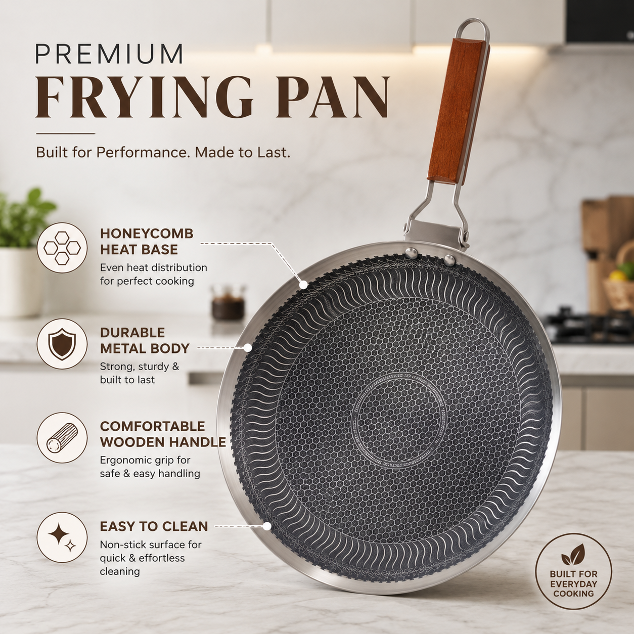 Large Non-Stick Roti Tawa with Wooden Handle – Round Flat Griddle Pan with Even Heat Distribution - Image 2