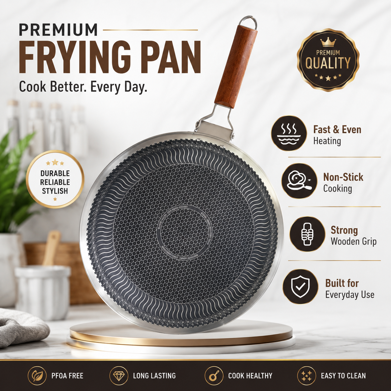 Large Non-Stick Roti Tawa with Wooden Handle – Round Flat Griddle Pan with Even Heat Distribution - Image 4