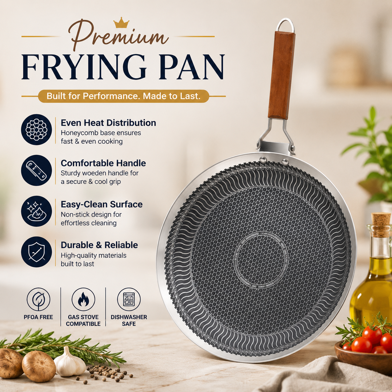 Large Non-Stick Roti Tawa with Wooden Handle – Round Flat Griddle Pan with Even Heat Distribution - Image 3