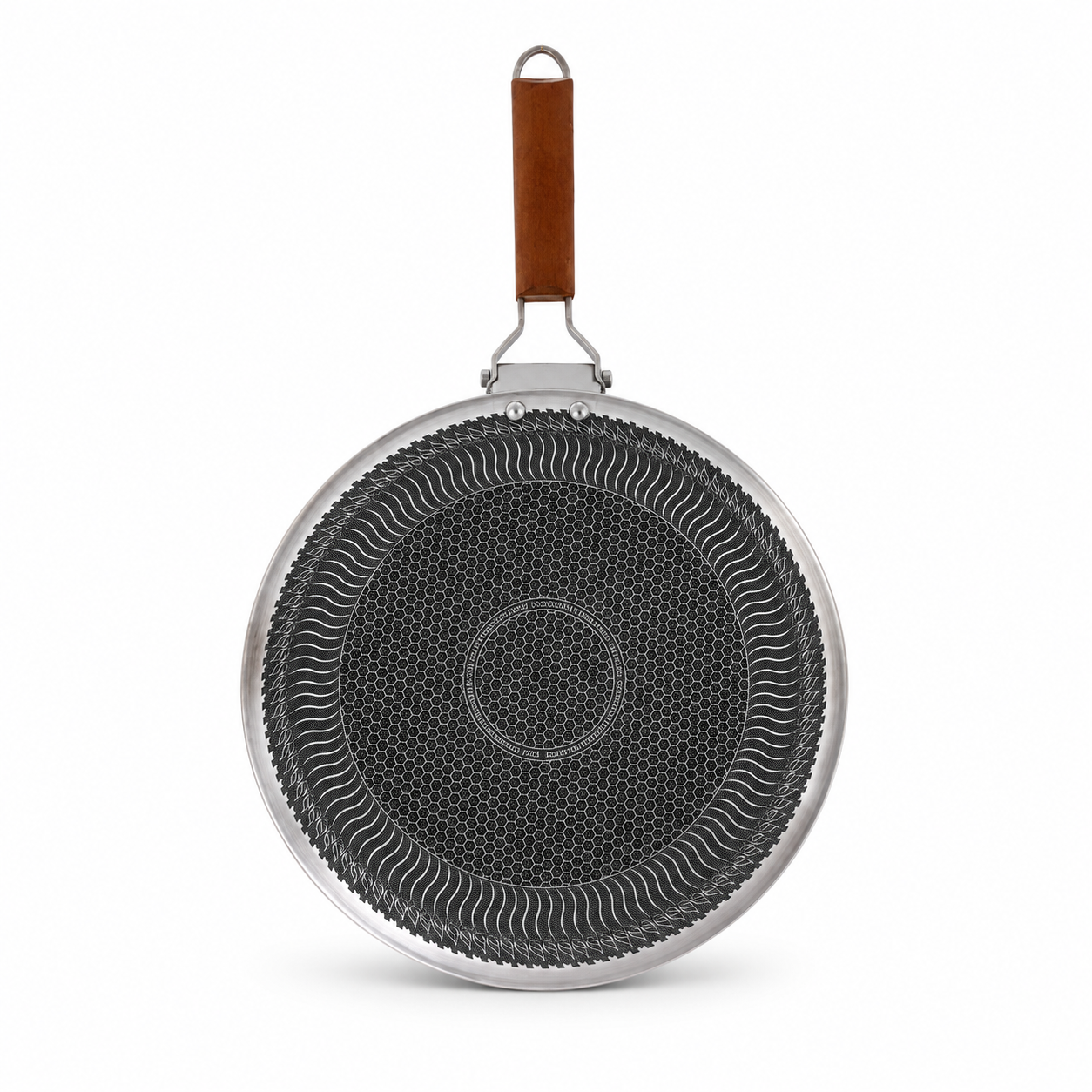 Large Non-Stick Roti Tawa with Wooden Handle – Round Flat Griddle Pan with Even Heat Distribution