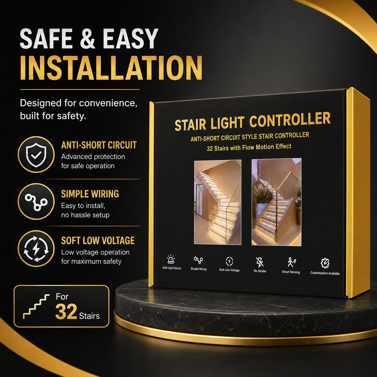 Smart LED Stair Light Controller with Motion Sensor, 4 Flow Lighting Modes and Anti-Short-Circuit Protection - Image 2