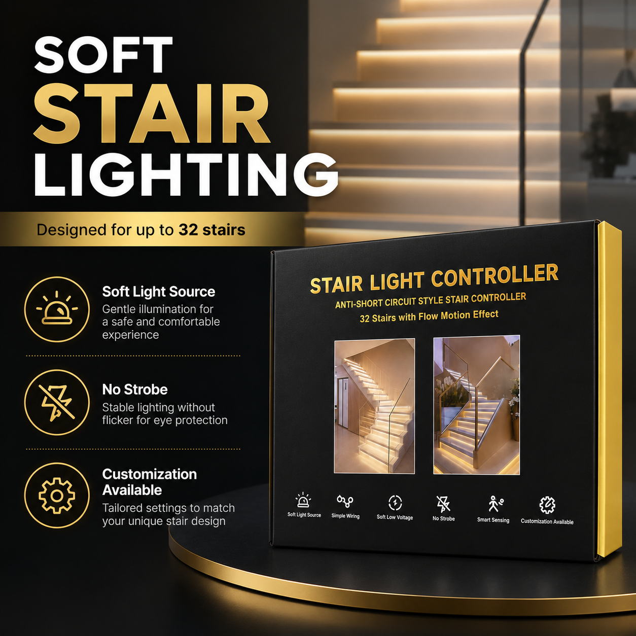 Smart LED Stair Light Controller with Motion Sensor, 4 Flow Lighting Modes and Anti-Short-Circuit Protection - Image 4