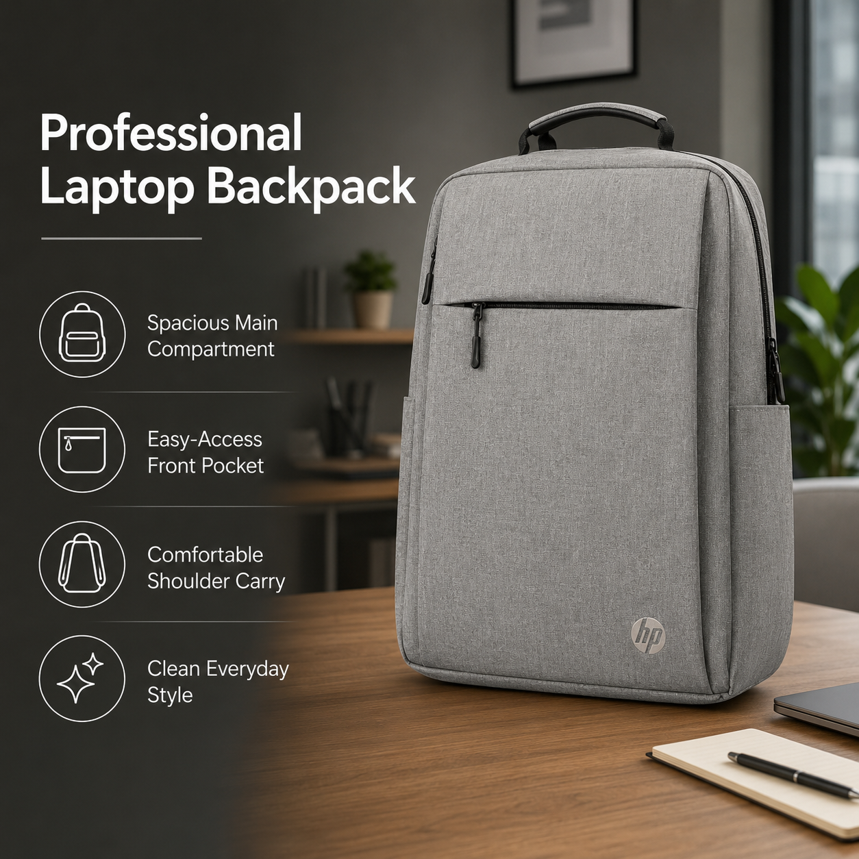 Laptop Backpack with Padded Compartment and Front Zipper Pocket – Grey or Blue - Image 4