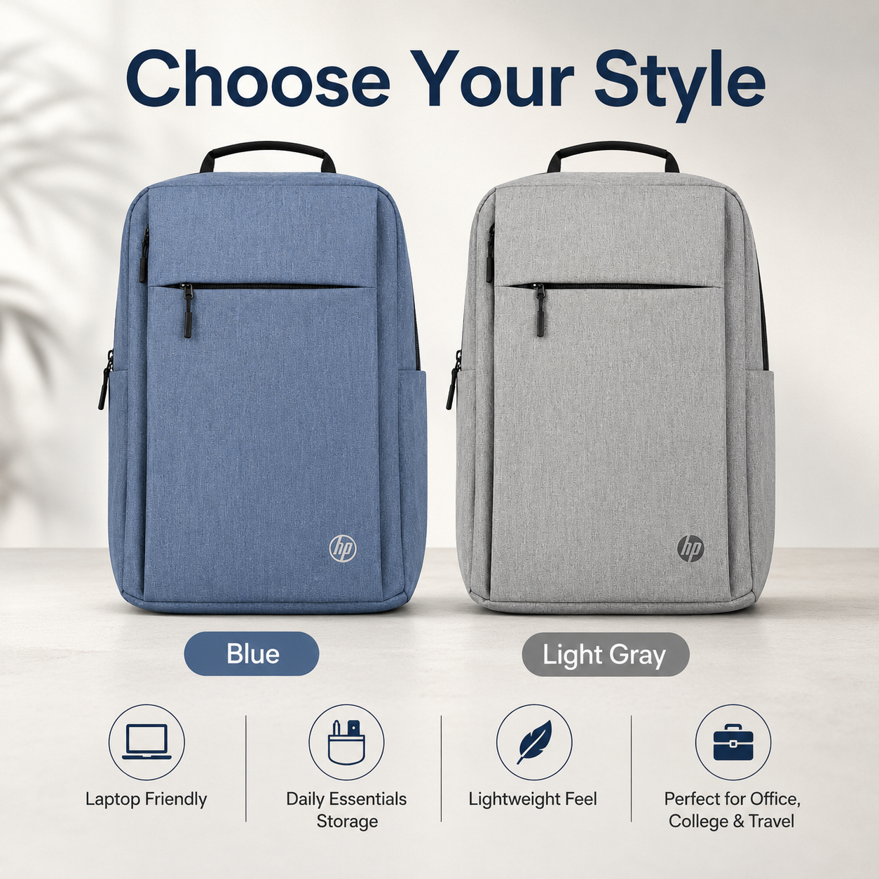 Laptop Backpack with Padded Compartment and Front Zipper Pocket – Grey or Blue - Image 5