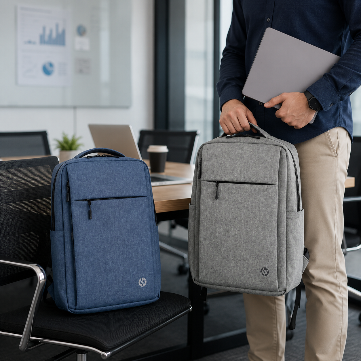 Laptop Backpack with Padded Compartment and Front Zipper Pocket – Grey or Blue - Image 10
