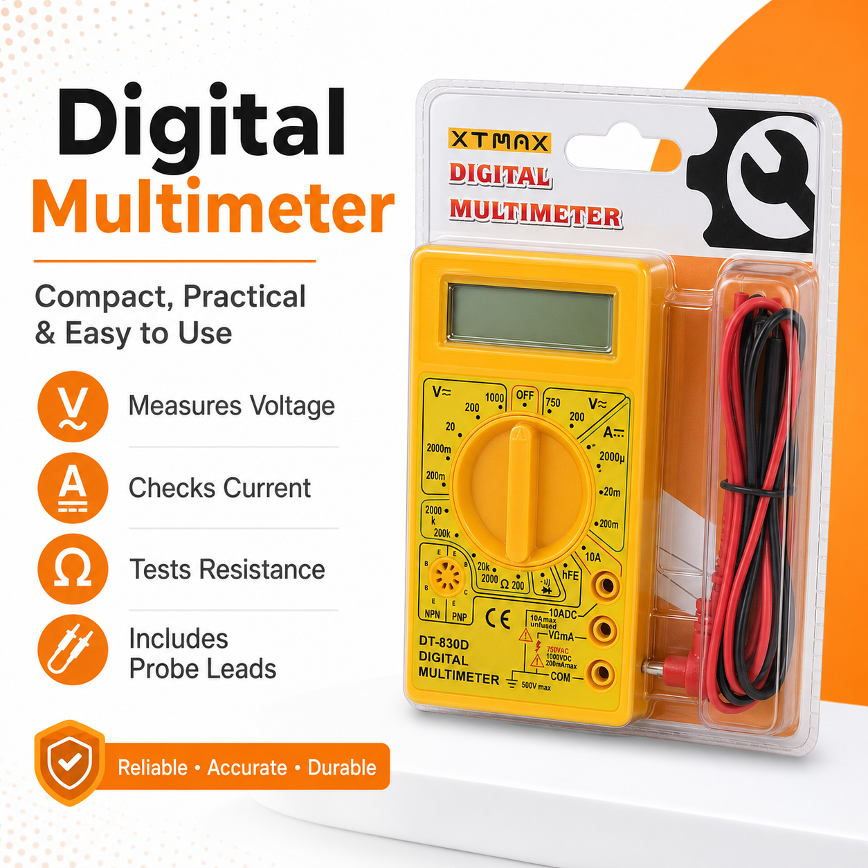 Digital Multimeter with Test Leads – AC/DC Voltage, Current, Resistance and Diode Tester - Image 8
