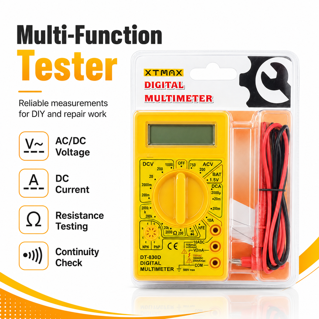 Digital Multimeter with Test Leads – AC/DC Voltage, Current, Resistance and Diode Tester - Image 9