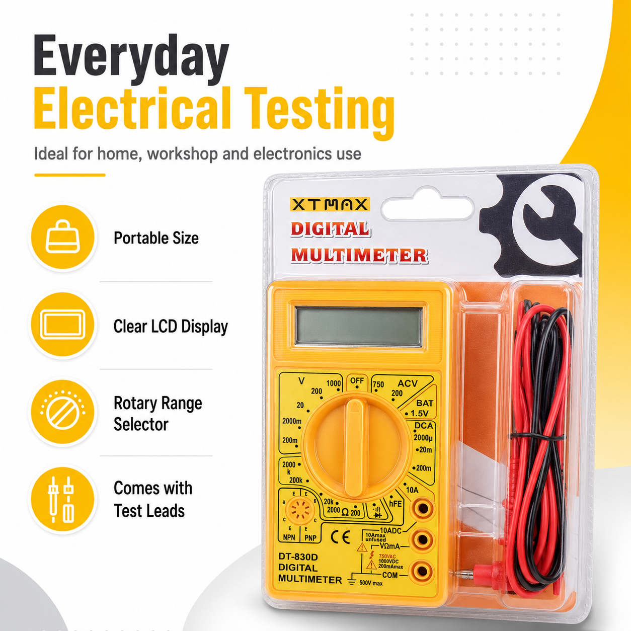 Digital Multimeter with Test Leads – AC/DC Voltage, Current, Resistance and Diode Tester - Image 7