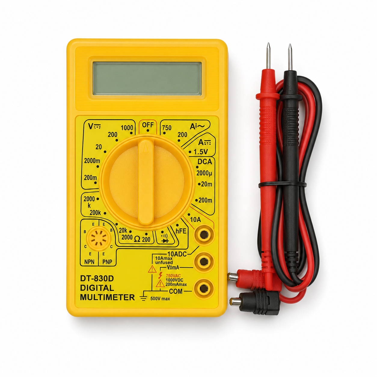 Digital Multimeter with Test Leads – AC/DC Voltage, Current, Resistance and Diode Tester