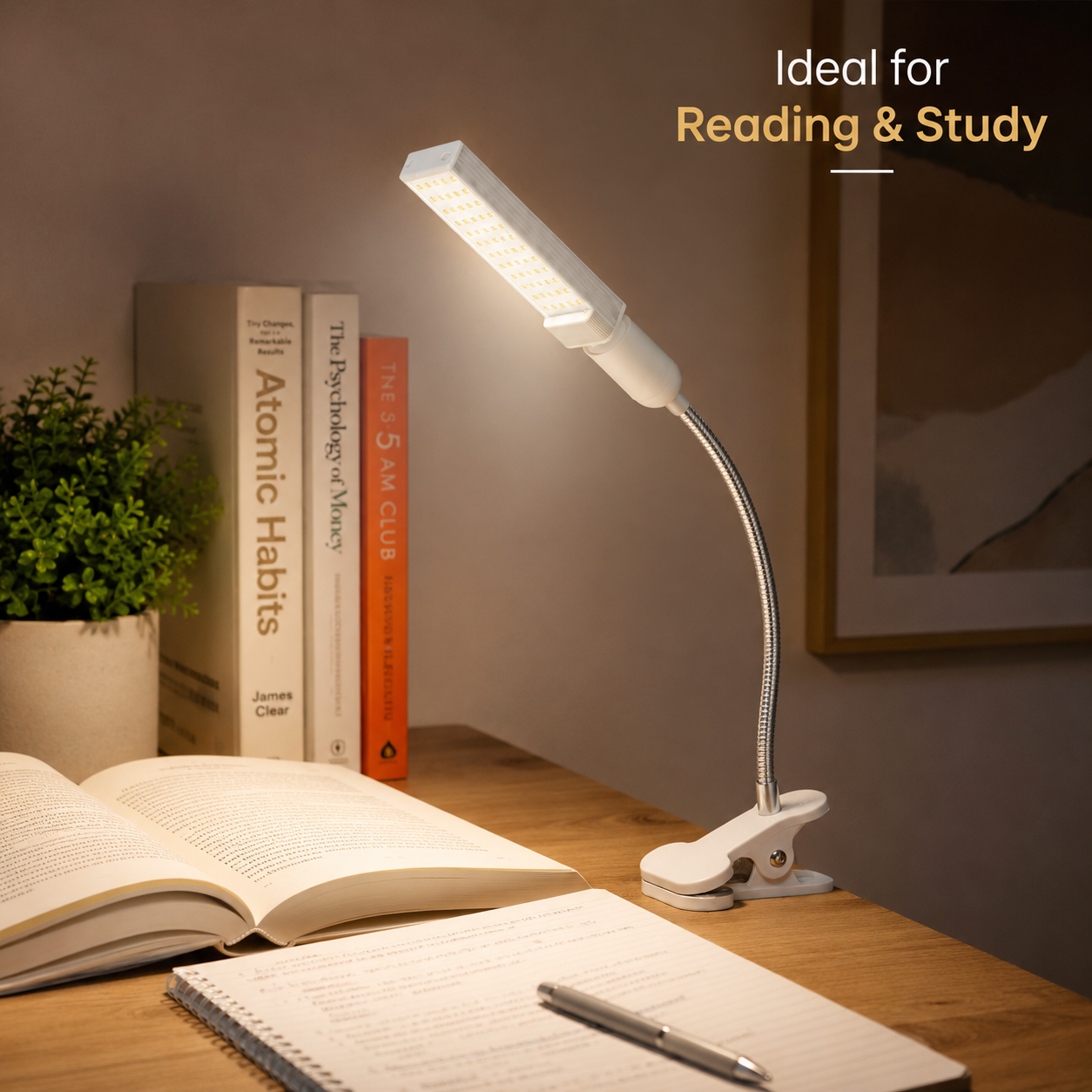 Flexible LED Desk Lamp with Adjustable Gooseneck, Wide Light Panel and Clamp Base for Study, Reading and Repair Work - Image 4
