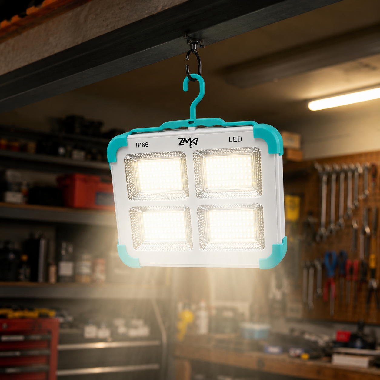 Solar Rechargeable IP66 LED Work Light with 4-Panel Floodlight, Carry Handle and Hanging Strap - Image 7