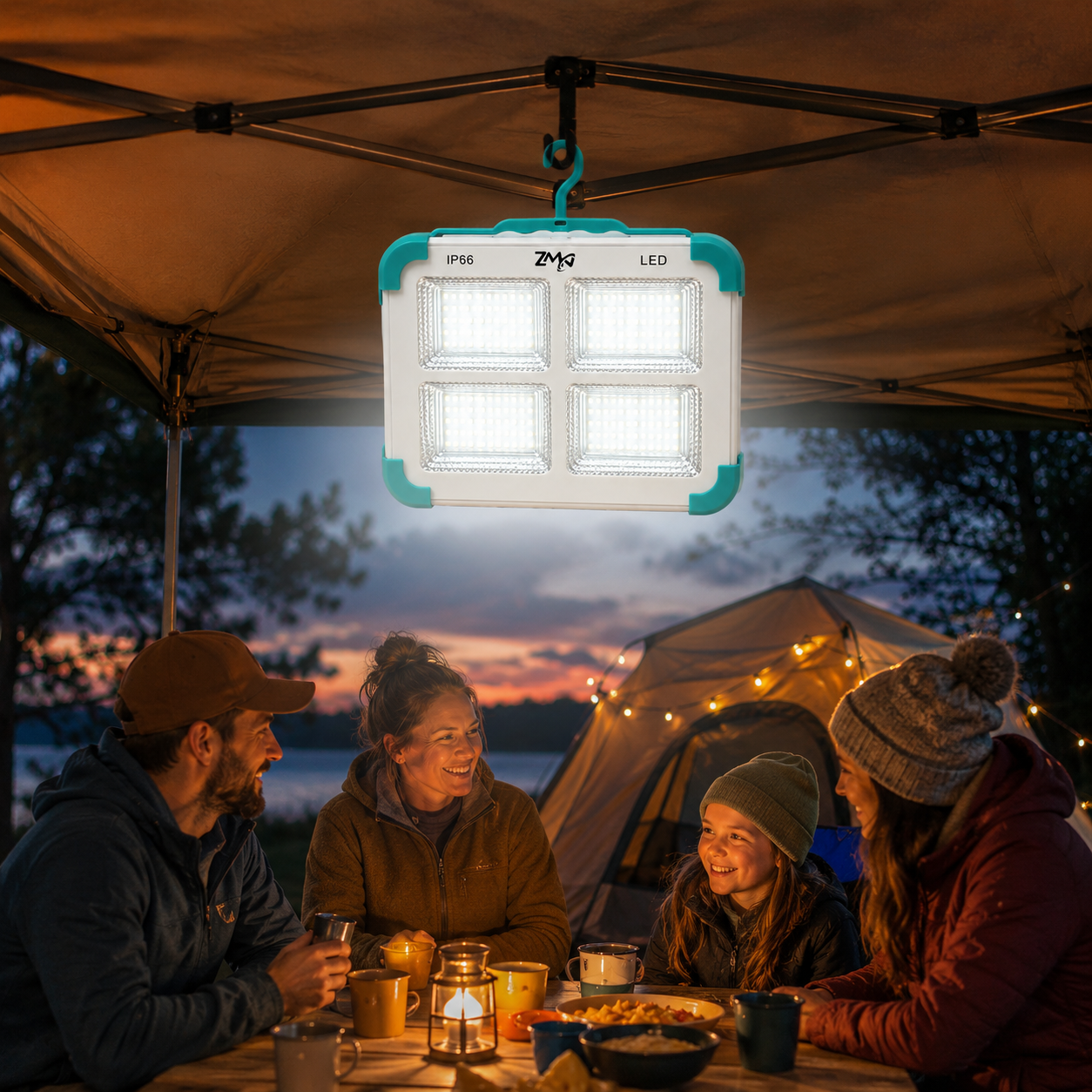 Solar Rechargeable IP66 LED Work Light with 4-Panel Floodlight, Carry Handle and Hanging Strap - Image 4