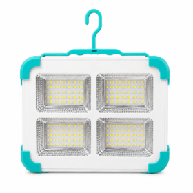 Solar Rechargeable IP66 LED Work Light with 4-Panel Floodlight, Carry Handle and Hanging Strap