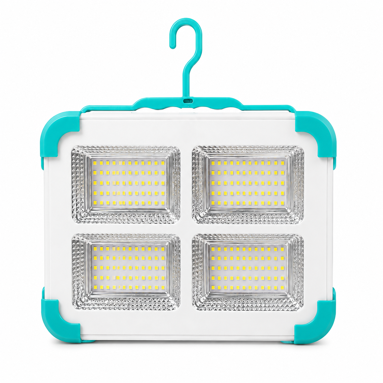 Solar Rechargeable IP66 LED Work Light with 4-Panel Floodlight, Carry Handle and Hanging Strap