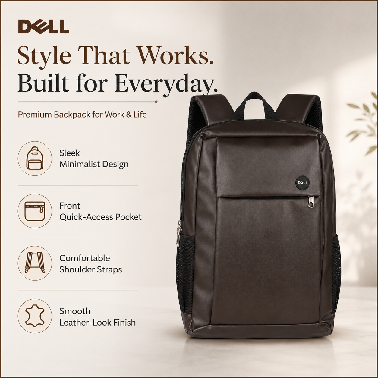 Dell Brown Laptop Backpack for Up to 15.6-Inch Laptops – Padded Business, Office and Travel Bag - Image 3