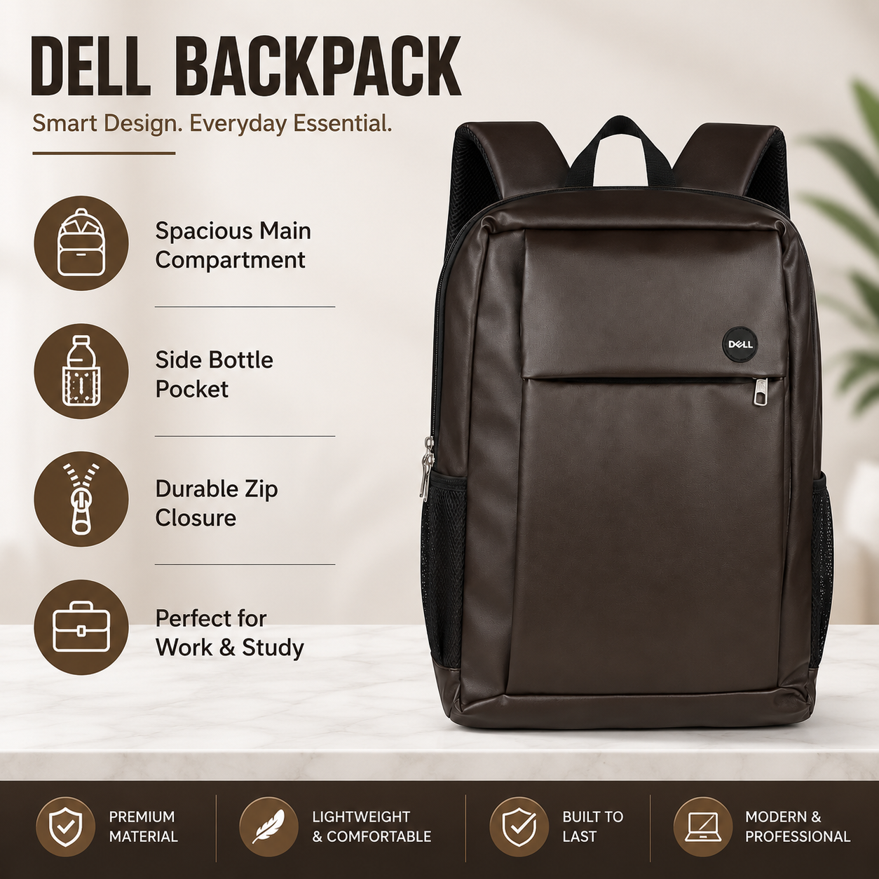 Dell Brown Laptop Backpack for Up to 15.6-Inch Laptops – Padded Business, Office and Travel Bag - Image 4