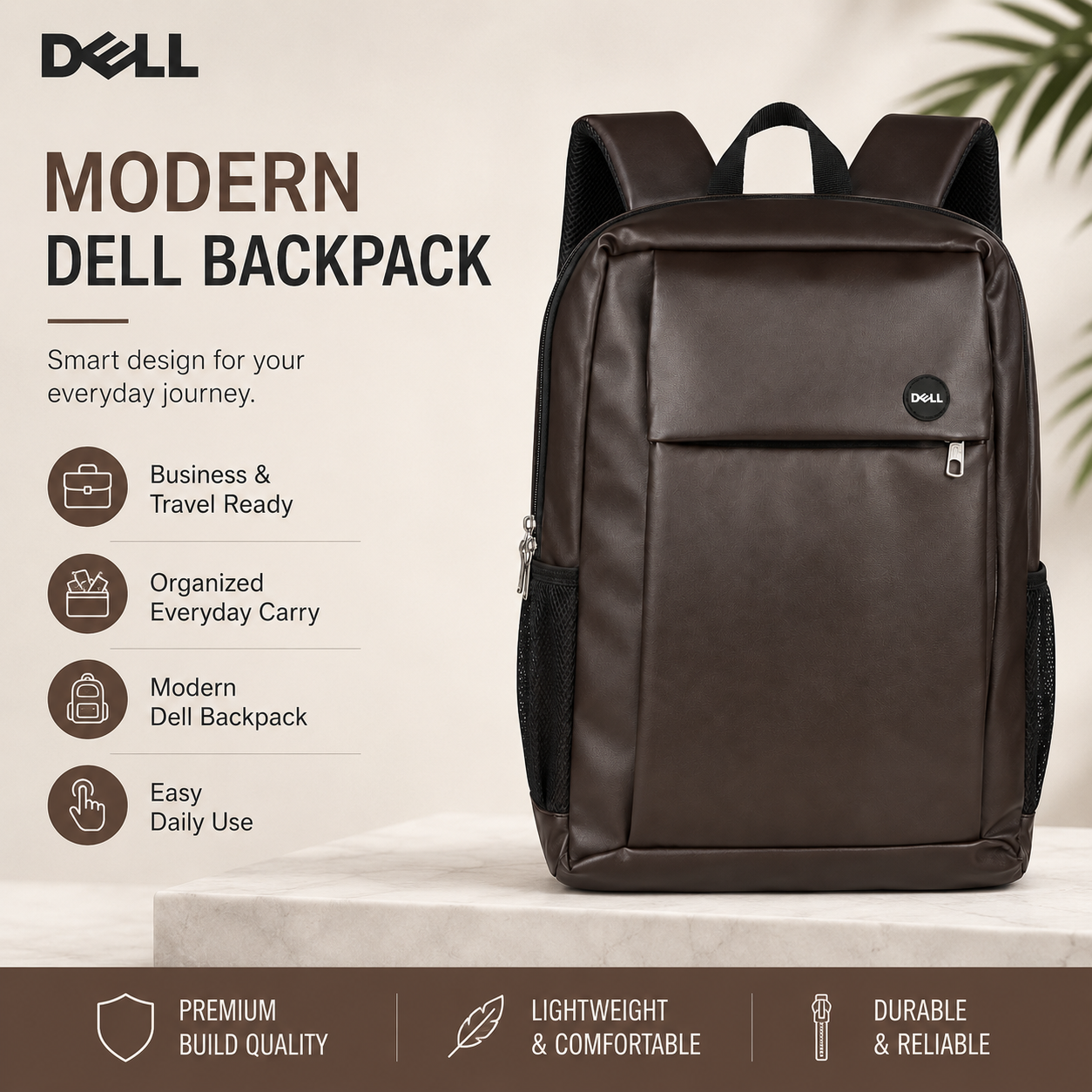Dell Brown Laptop Backpack for Up to 15.6-Inch Laptops – Padded Business, Office and Travel Bag - Image 2