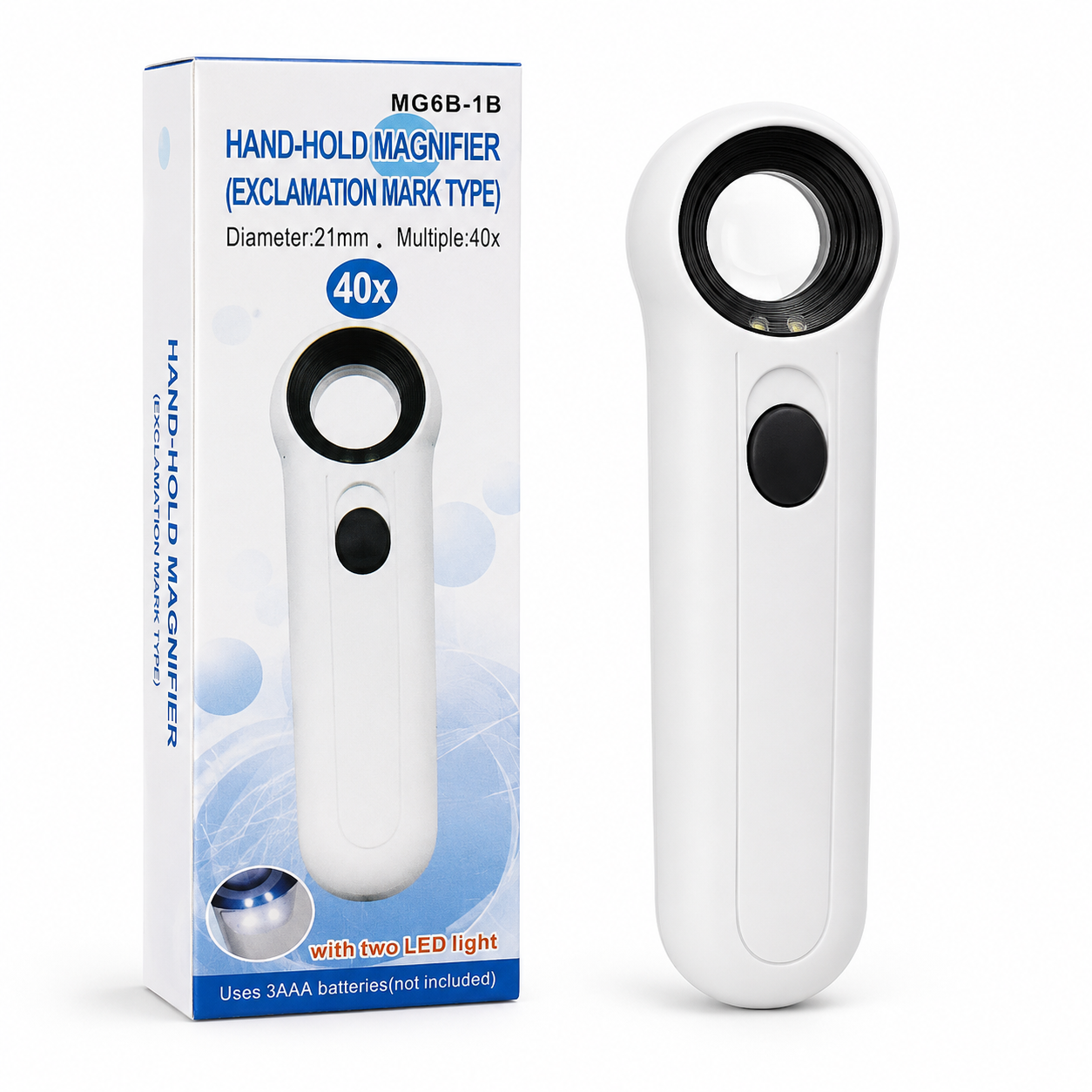 40X Handheld LED Magnifying Glass with 21mm Lens – Portable Inspection Magnifier MGB-1B