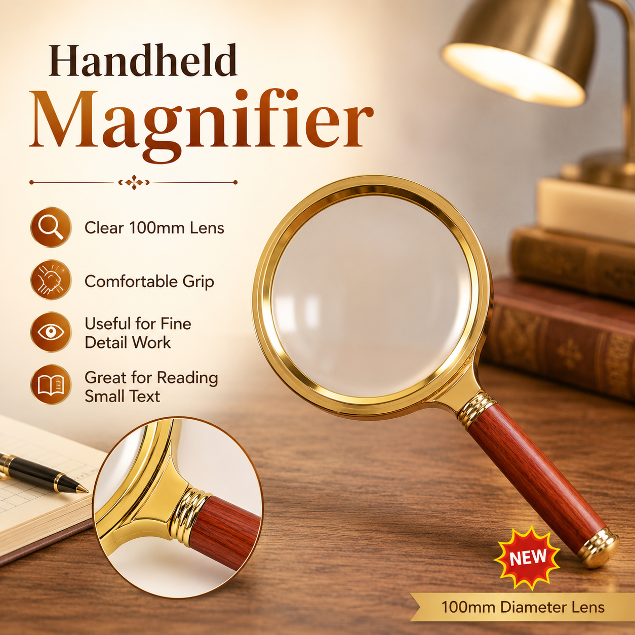 100mm Large Handheld Magnifying Glass with Comfortable Handle – Reading and Inspection Magnifier - Image 3