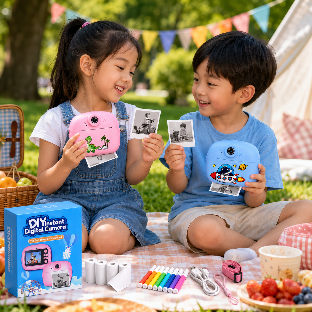 Kids Instant Print Digital Camera with Thermal Paper Rolls, Colour Markers & Lanyard - Image 8