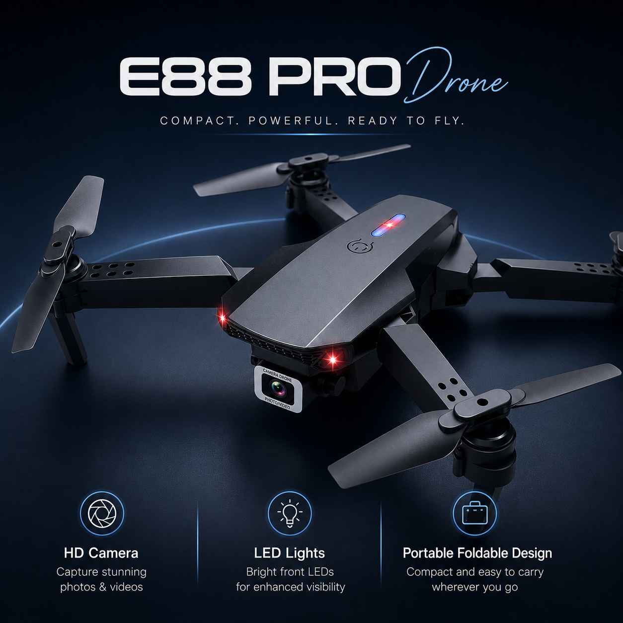 E88 Pro Foldable HD Camera Drone with App Control, LED Lights & Real-Time Video – Rechargeable RC Quadcopter - Image 6