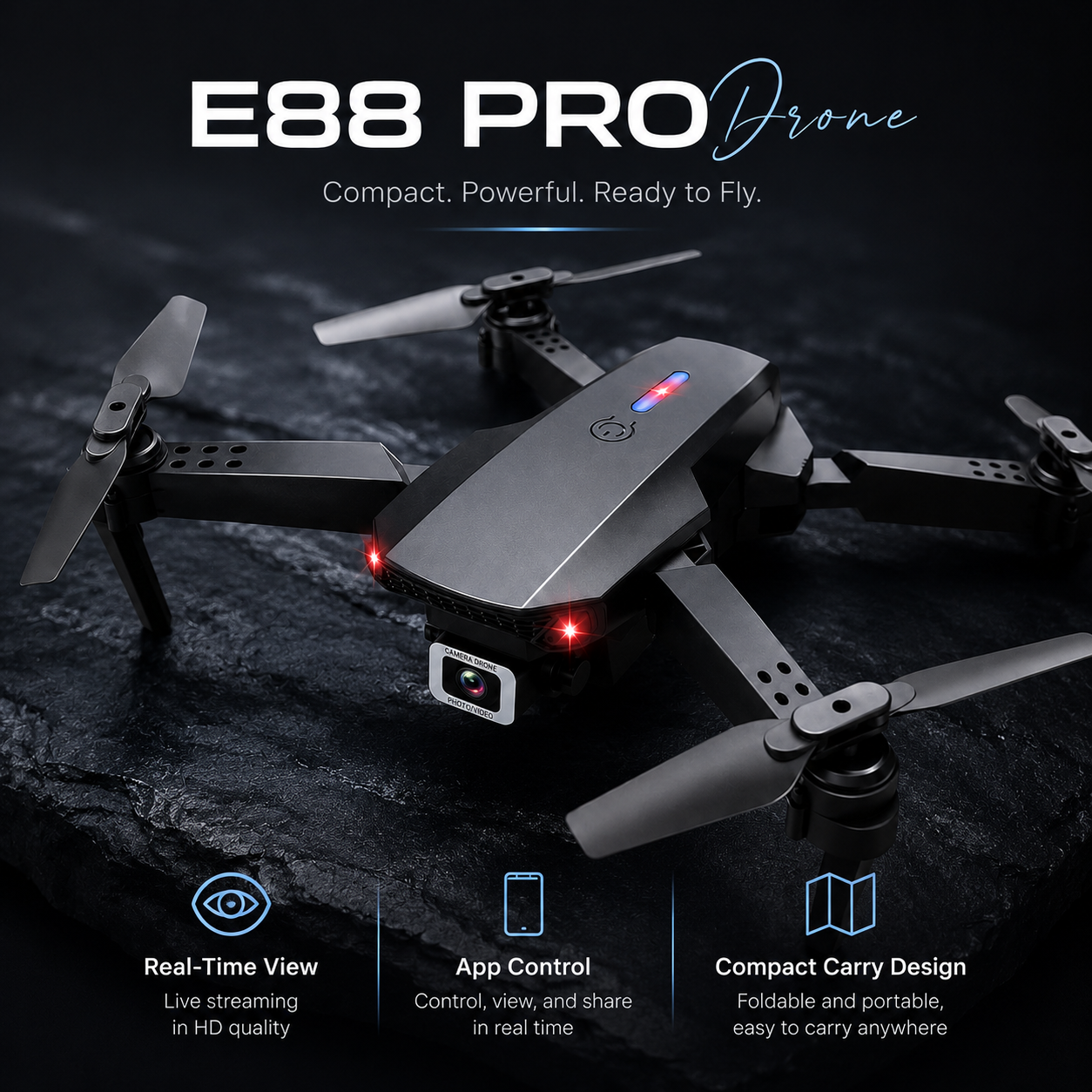 E88 Pro Foldable HD Camera Drone with App Control, LED Lights & Real-Time Video – Rechargeable RC Quadcopter - Image 4