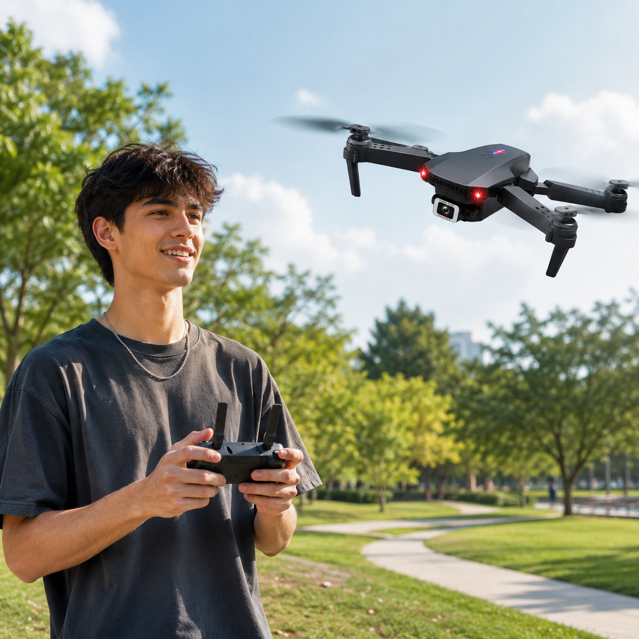 E88 Pro Foldable HD Camera Drone with App Control, LED Lights & Real-Time Video – Rechargeable RC Quadcopter - Image 5
