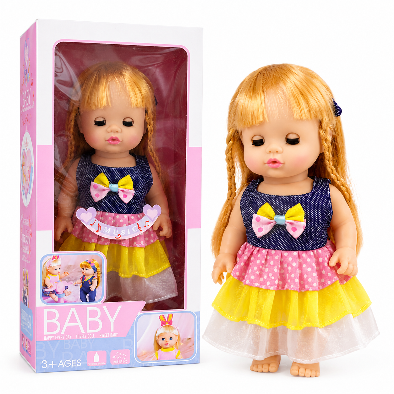 Musical Baby Doll with Realistic Sleeping Eyes & Dress – Pretend Play Toy for Kids 3+