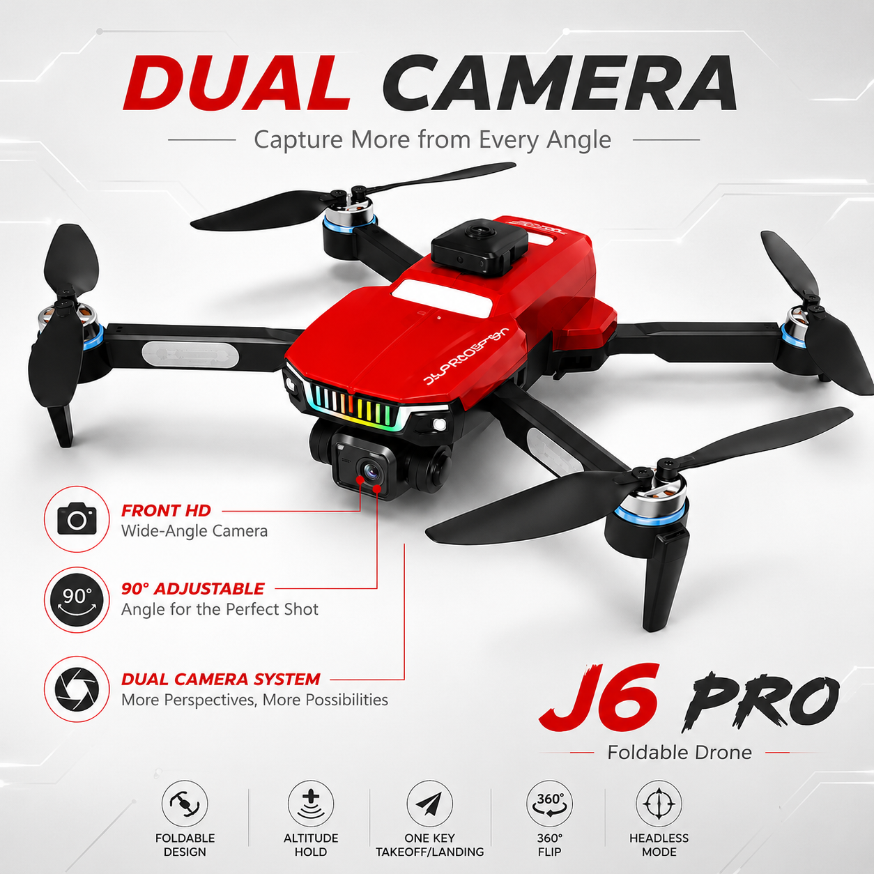 J6 Pro Foldable 4K Dual Camera Drone with Brushless Motor Obstacle Avoidance, Brushless Motors & 360° Roll - Image 8