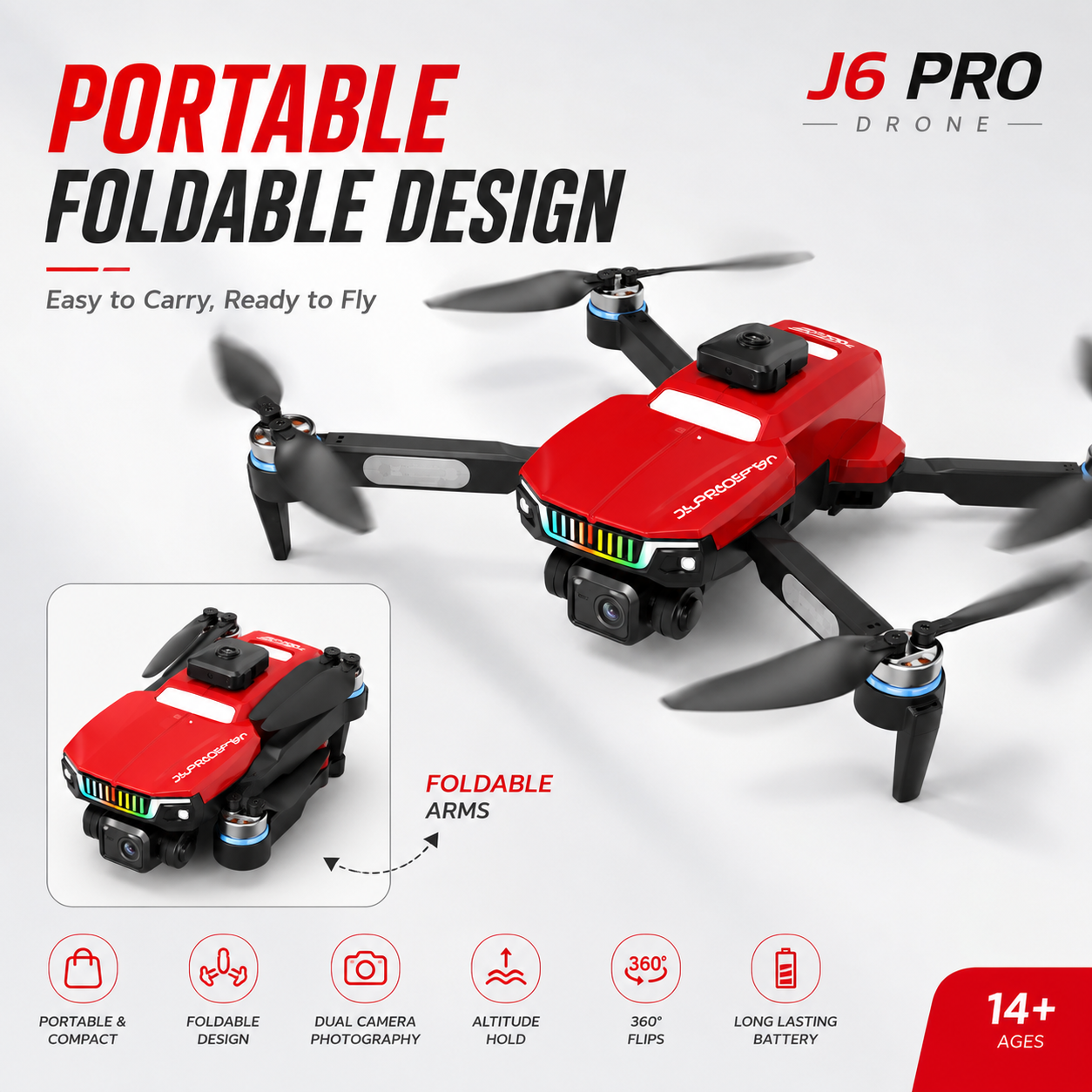 J6 Pro Foldable 4K Dual Camera Drone with Brushless Motor Obstacle Avoidance, Brushless Motors & 360° Roll - Image 7