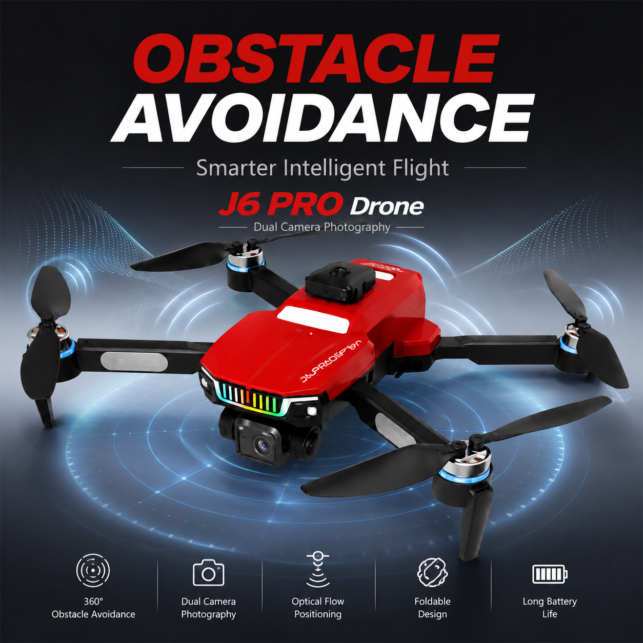J6 Pro Foldable 4K Dual Camera Drone with Brushless Motor Obstacle Avoidance, Brushless Motors & 360° Roll - Image 5