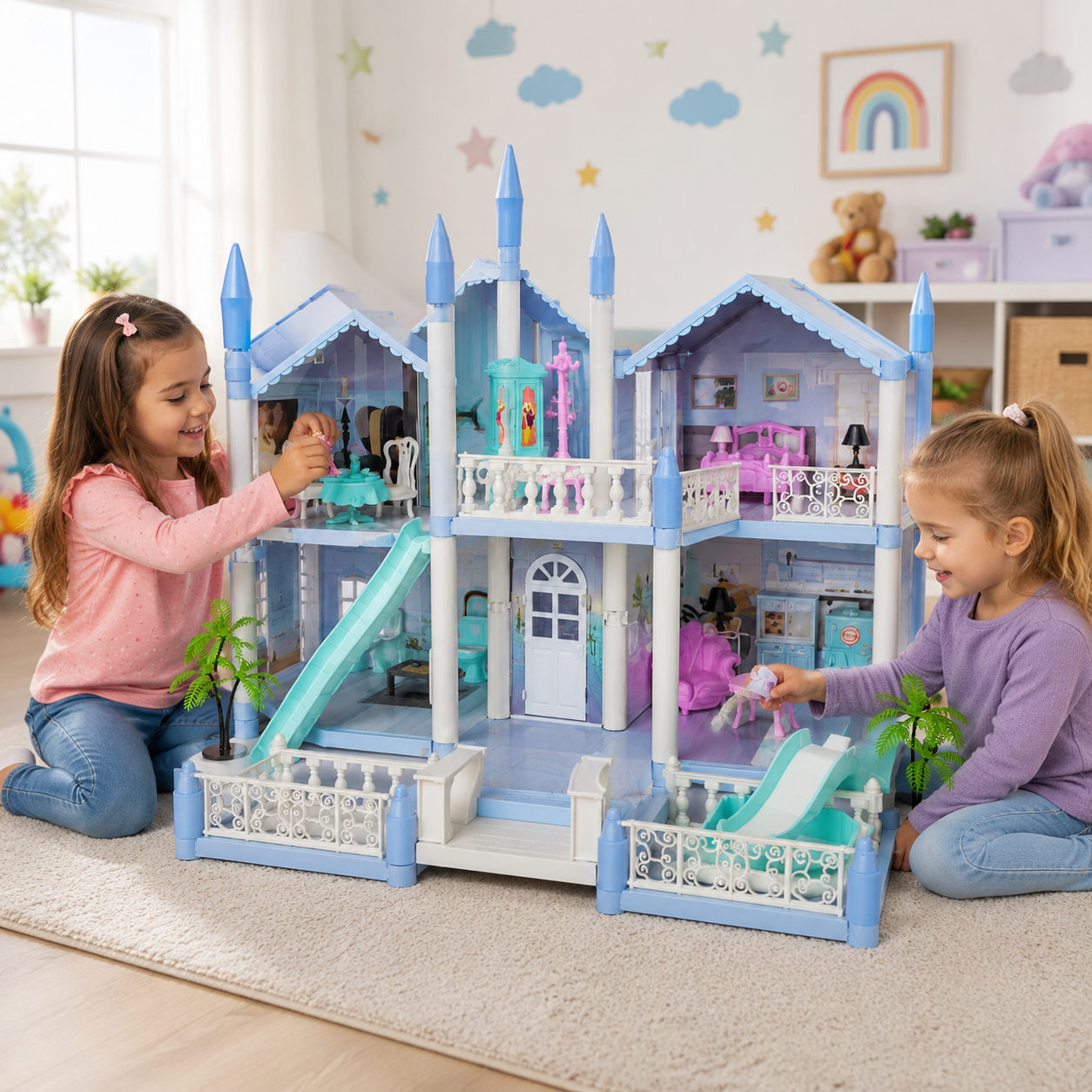 Kids DIY Princess Castle Dollhouse Playset with Furniture and Accessories – Ages 6+ - Image 5