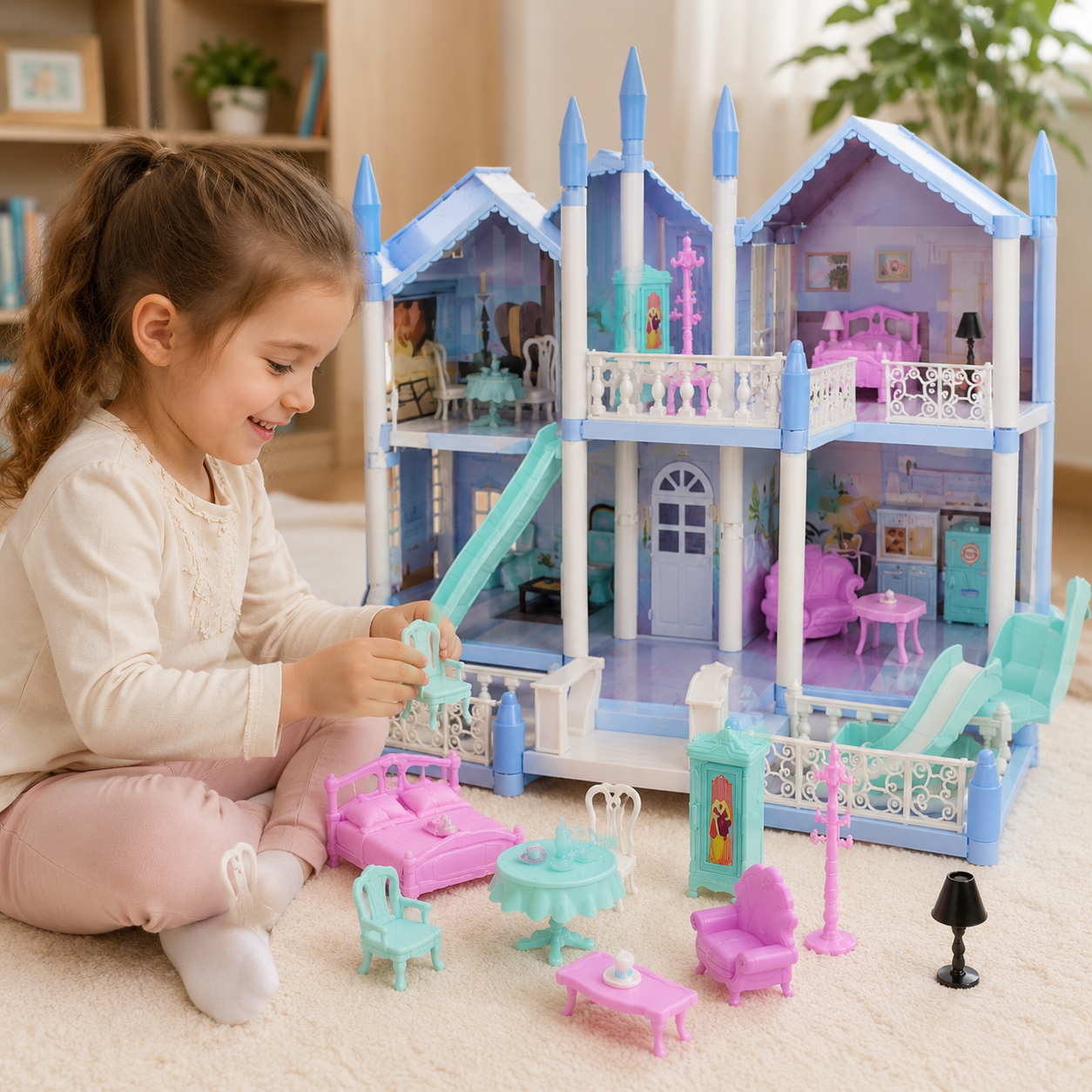 Kids DIY Princess Castle Dollhouse Playset with Furniture and Accessories – Ages 6+ - Image 6