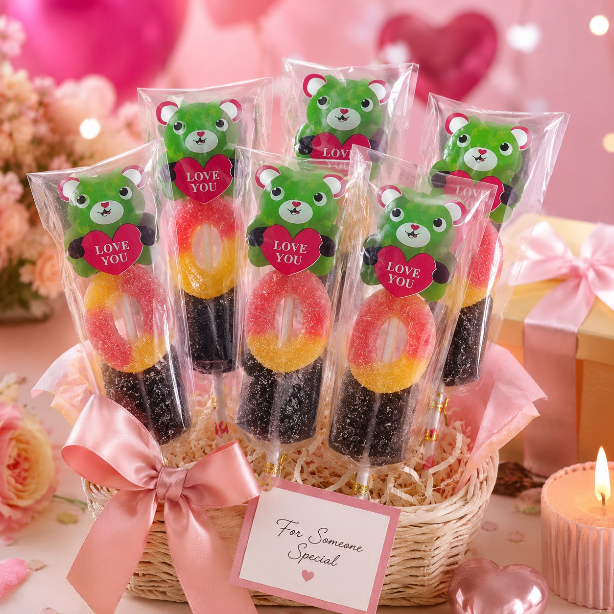 Yummy Jelly Candy Stick for Kids 30Pcs – Cute Bear Love You Gummy Lollipop with Fruit Jelly Rings, Sweet Gift Snack for Birthday, Party & Treats - Image 2