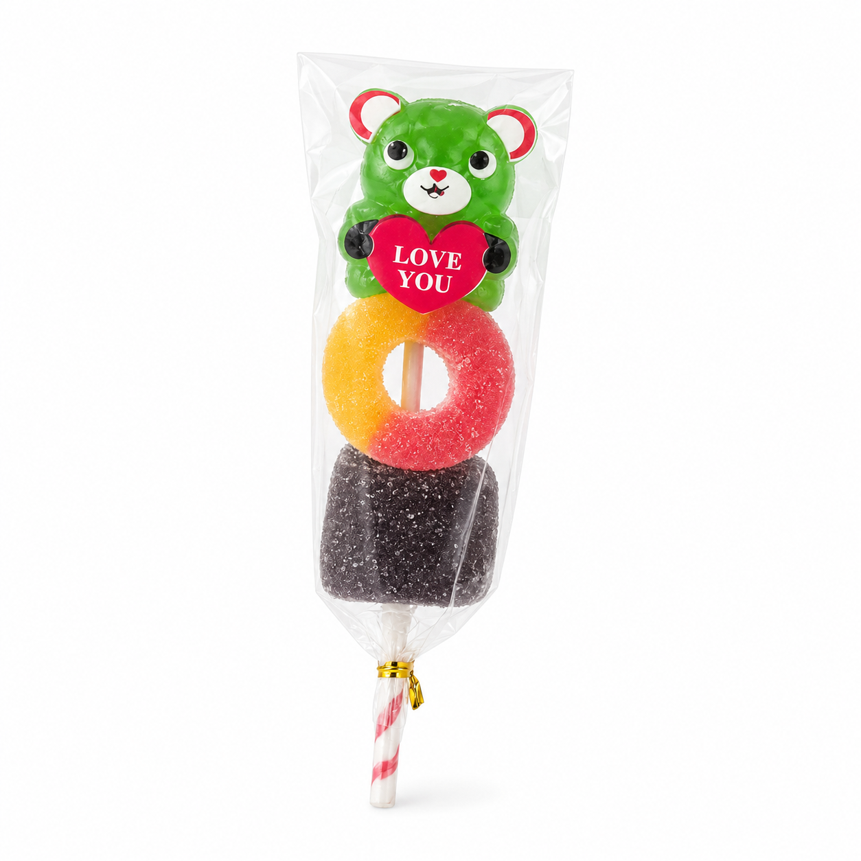 Yummy Jelly Candy Stick for Kids 30Pcs – Cute Bear Love You Gummy Lollipop with Fruit Jelly Rings, Sweet Gift Snack for Birthday, Party & Treats